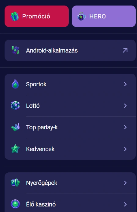 Betmatch Casino mobil menü