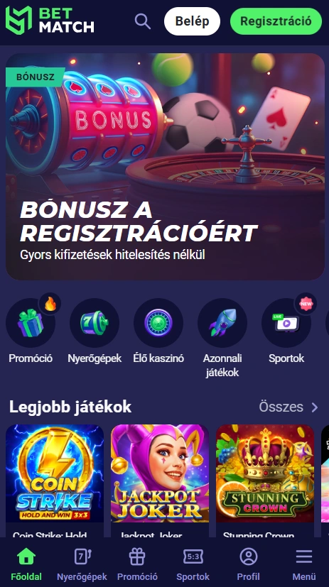 Betmatch Casino mobil weboldal